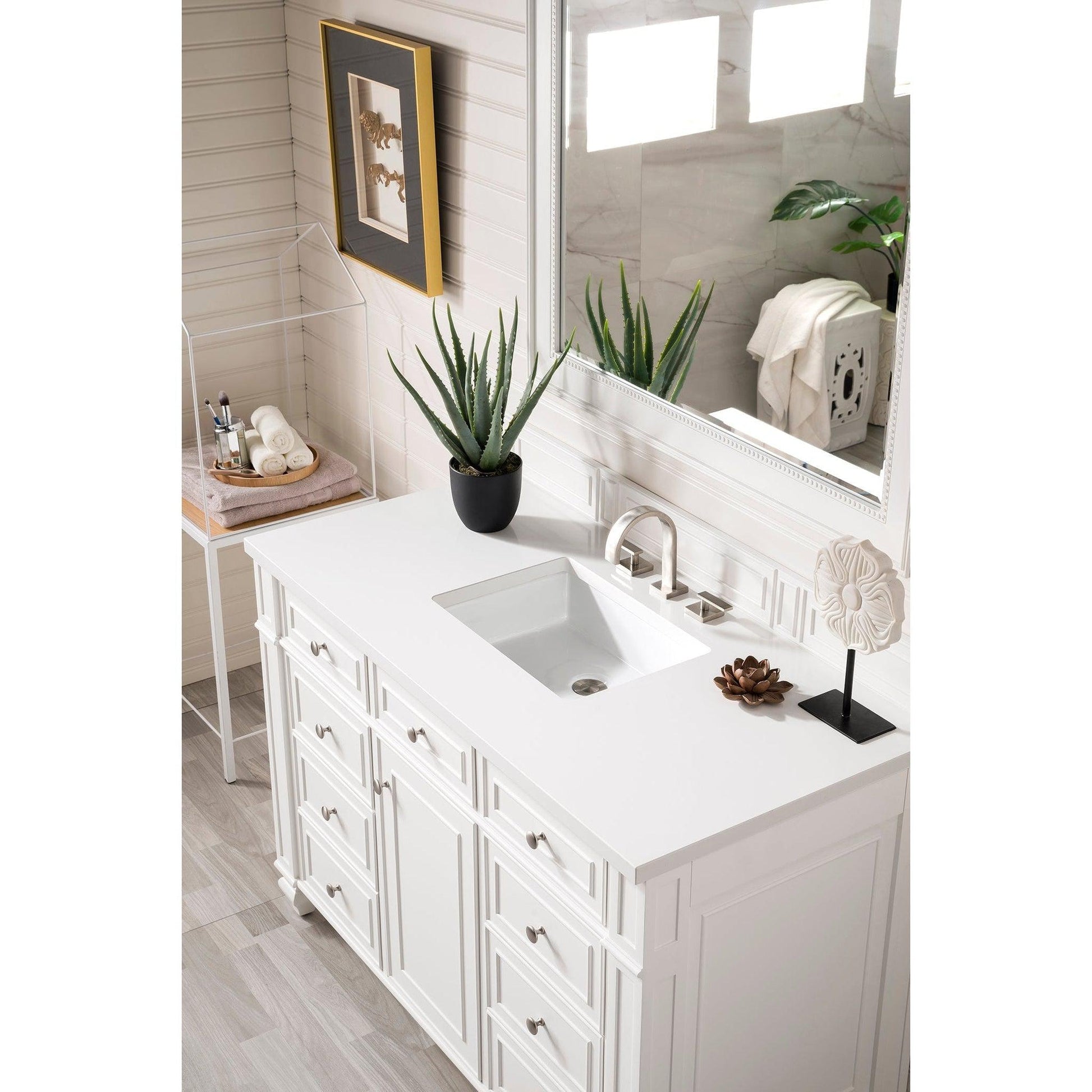 James Martin Vanities Bristol 48" Bright White Single Vanity With 3cm White Zeus Quartz Top