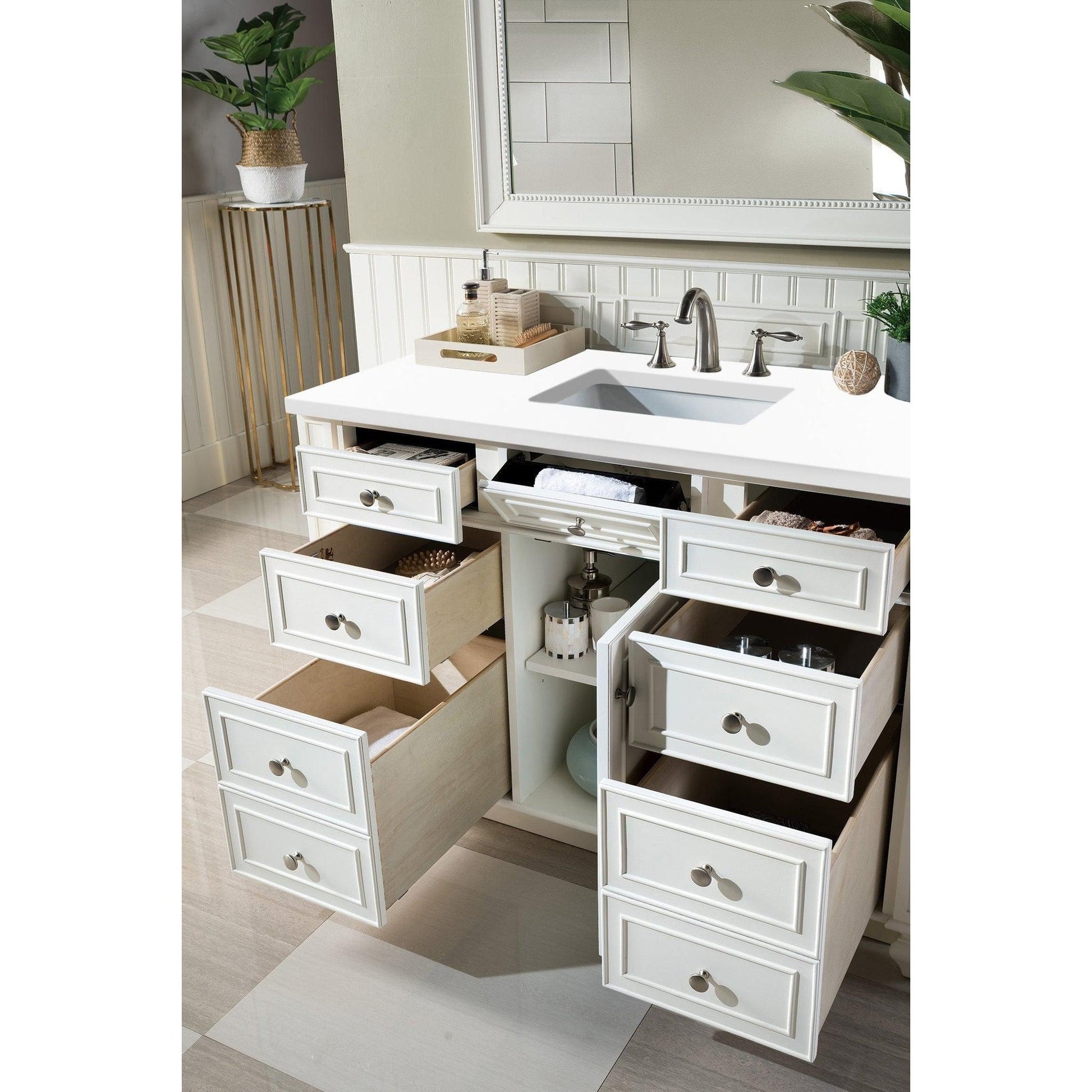 James Martin Vanities Bristol 48" Bright White Single Vanity With 3cm White Zeus Quartz Top