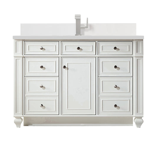 James Martin Vanities Bristol 48" Bright White Single Vanity With Single Hole 3 cm White Zeus Quartz Top & Backsplash