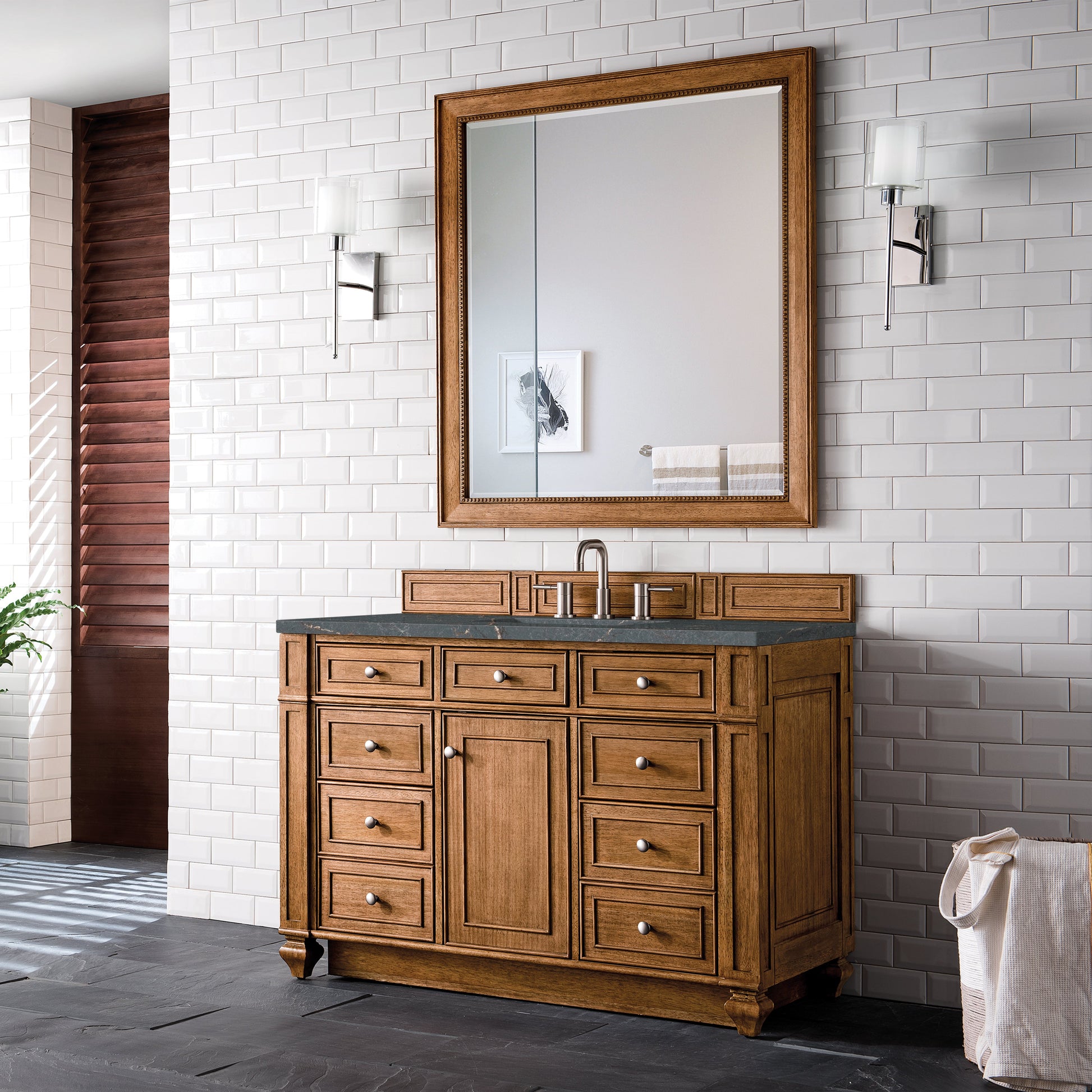 James Martin Vanities Bristol 48" Saddle Brown Single Vanity With 3 cm Parisien Bleu Quartz Top