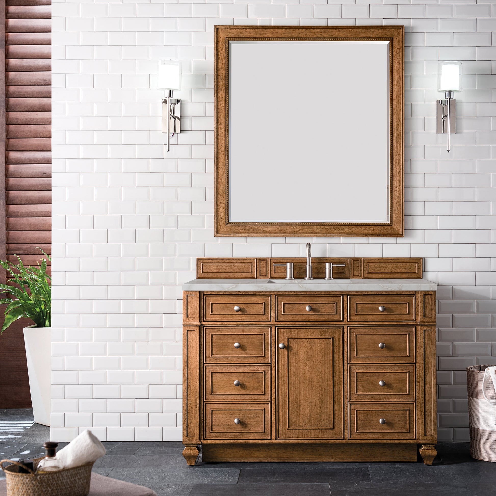 James Martin Vanities Bristol 48" Saddle Brown Single Vanity With 3 cm Victorian Silver Quartz Top