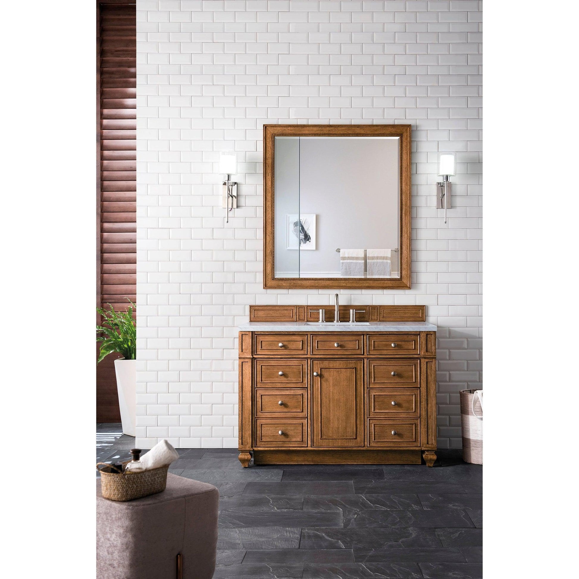 James Martin Vanities Bristol 48" Saddle Brown Single Vanity With 3cm Arctic Fall Solid Surface Top
