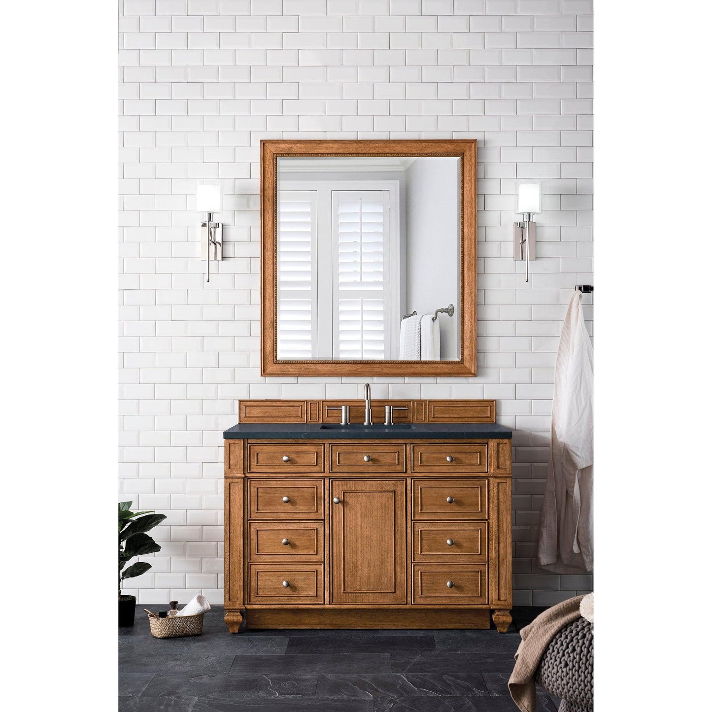 James Martin Vanities Bristol 48" Saddle Brown Single Vanity With 3cm Charcoal Soapstone Quartz Top