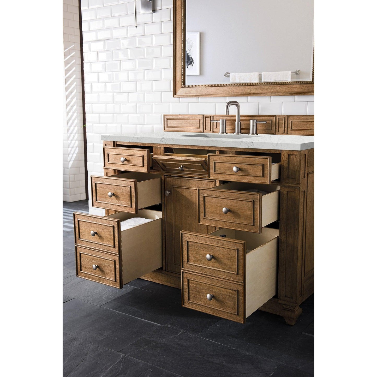 James Martin Vanities Bristol 48" Saddle Brown Single Vanity With 3cm Eternal Jasmine Pearl Quartz Top