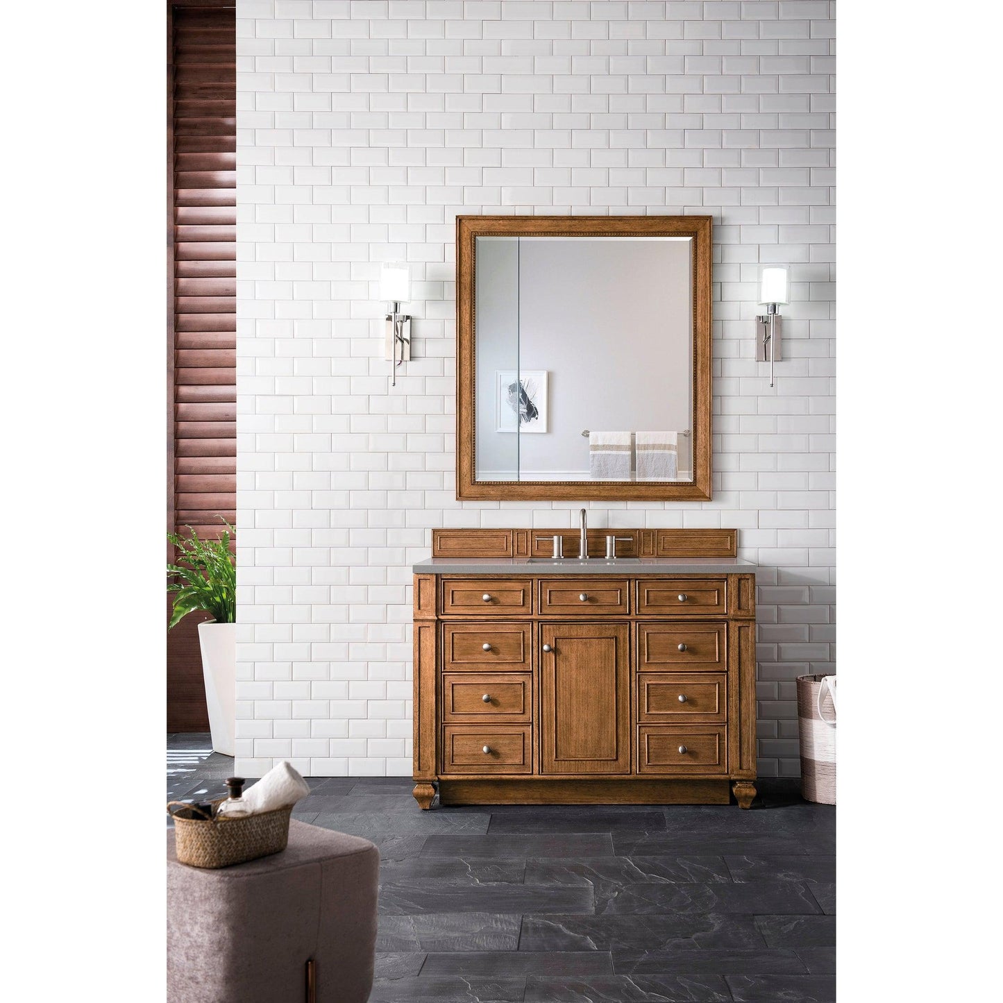 James Martin Vanities Bristol 48" Saddle Brown Single Vanity With 3cm Grey Expo Quartz Top