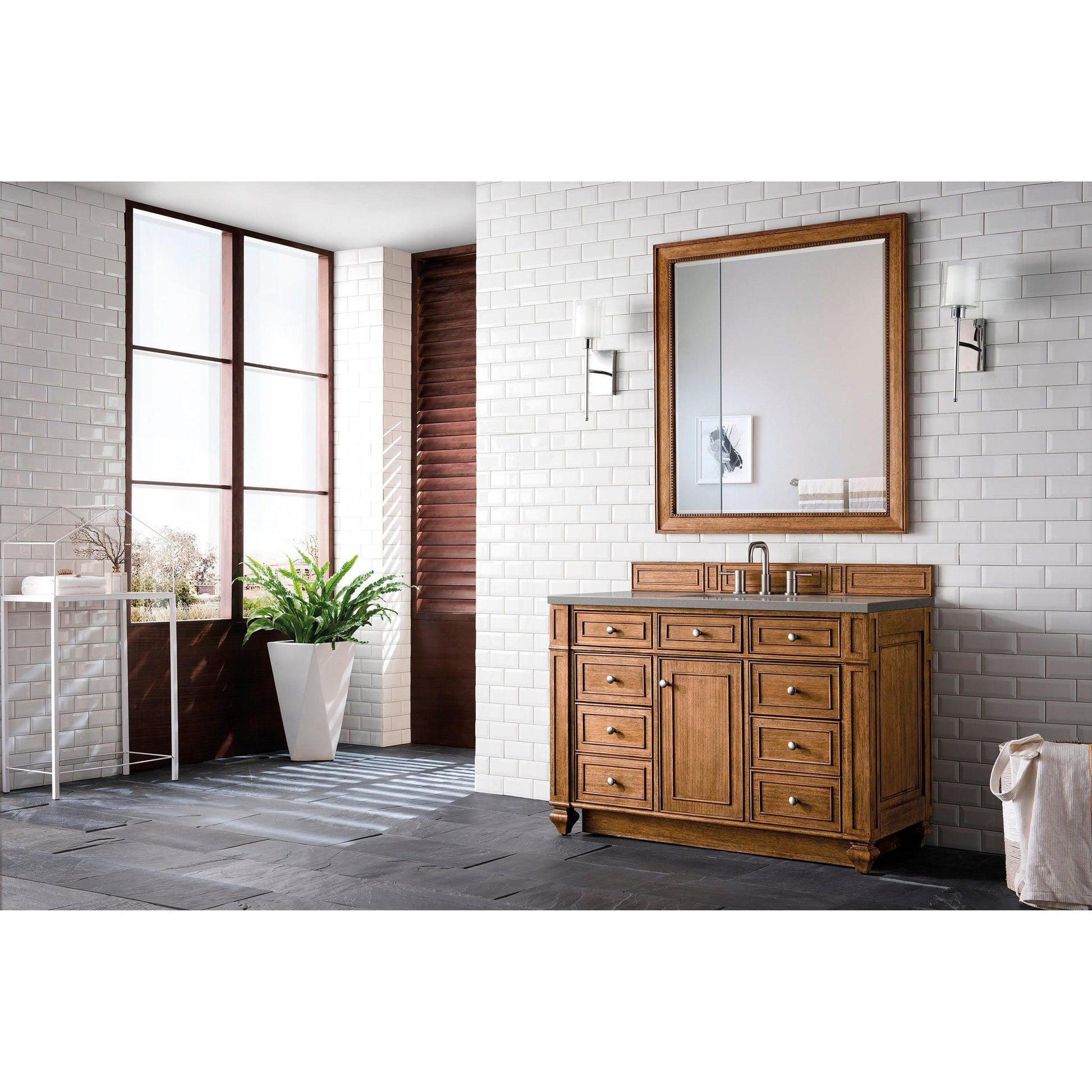 James Martin Vanities Bristol 48" Saddle Brown Single Vanity With 3cm Grey Expo Quartz Top