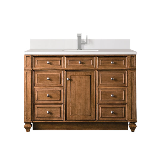 James Martin Vanities Bristol 48" Saddle Brown Single Vanity With Single Hole 3 cm White Zeus Quartz Top & Backsplash