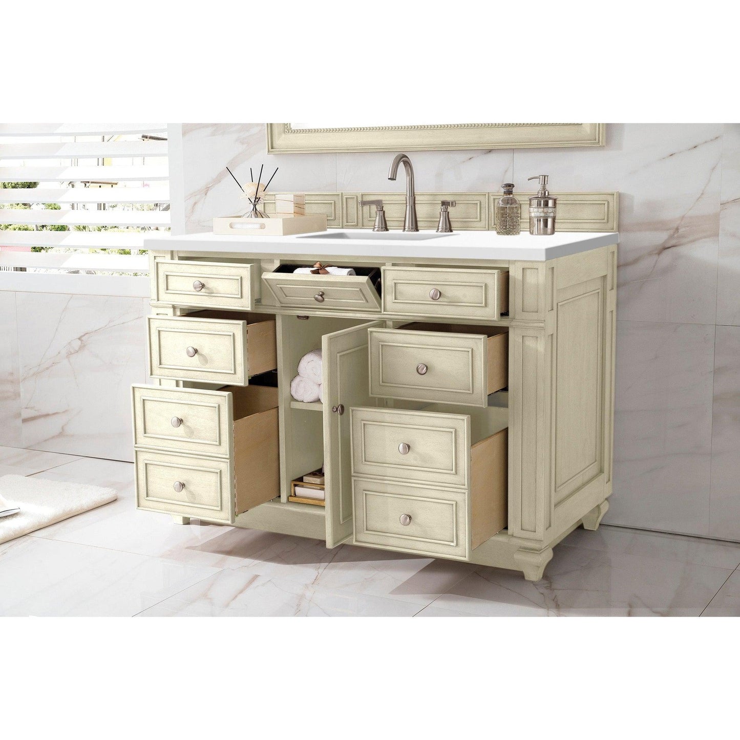 James Martin Vanities Bristol 48" Vintage Vanilla Single Vanity With 3cm White Zeus Quartz Top