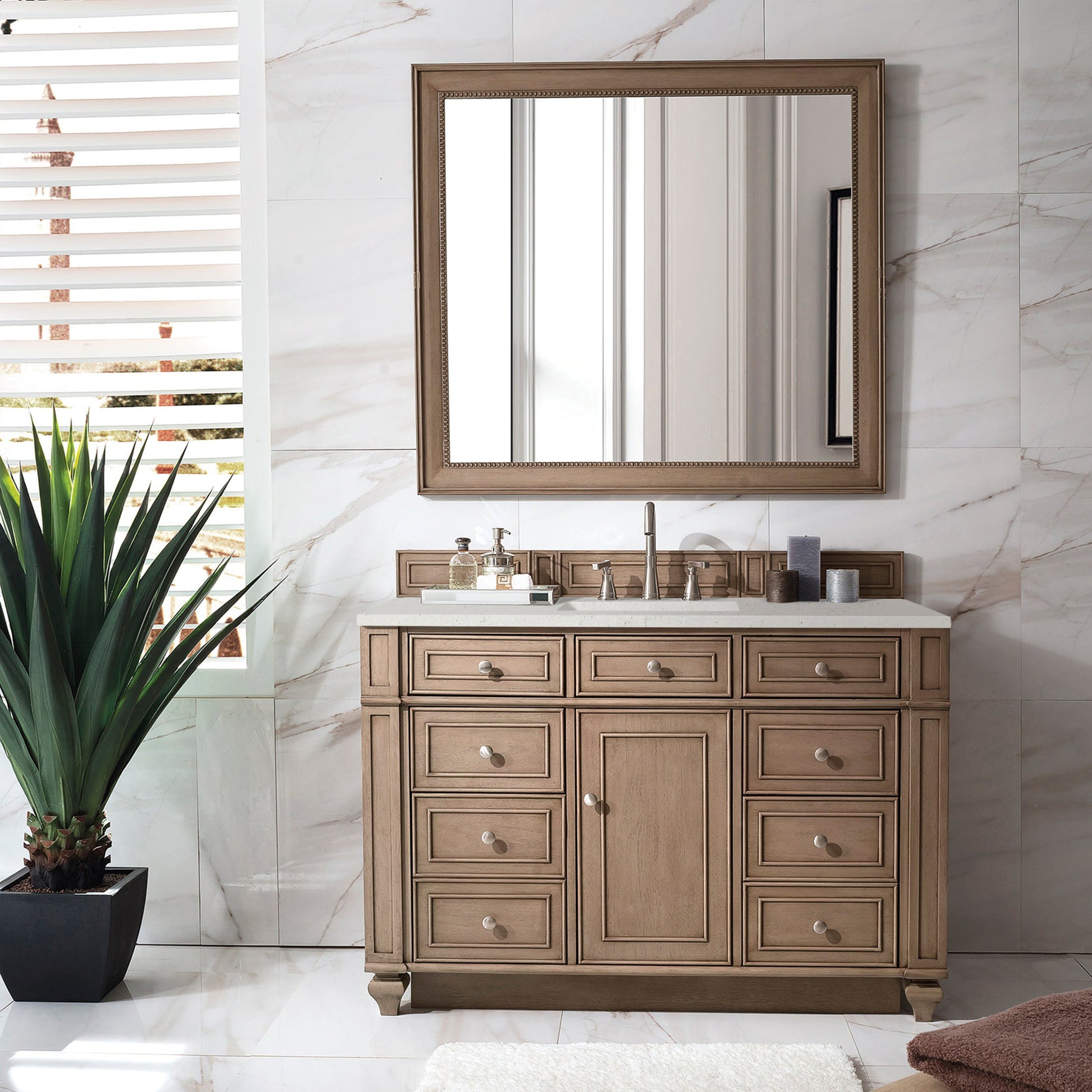 James Martin Vanities Bristol 48" Whitewashed Walnut Single Vanity With 3 cm Lime Delight Quartz Top