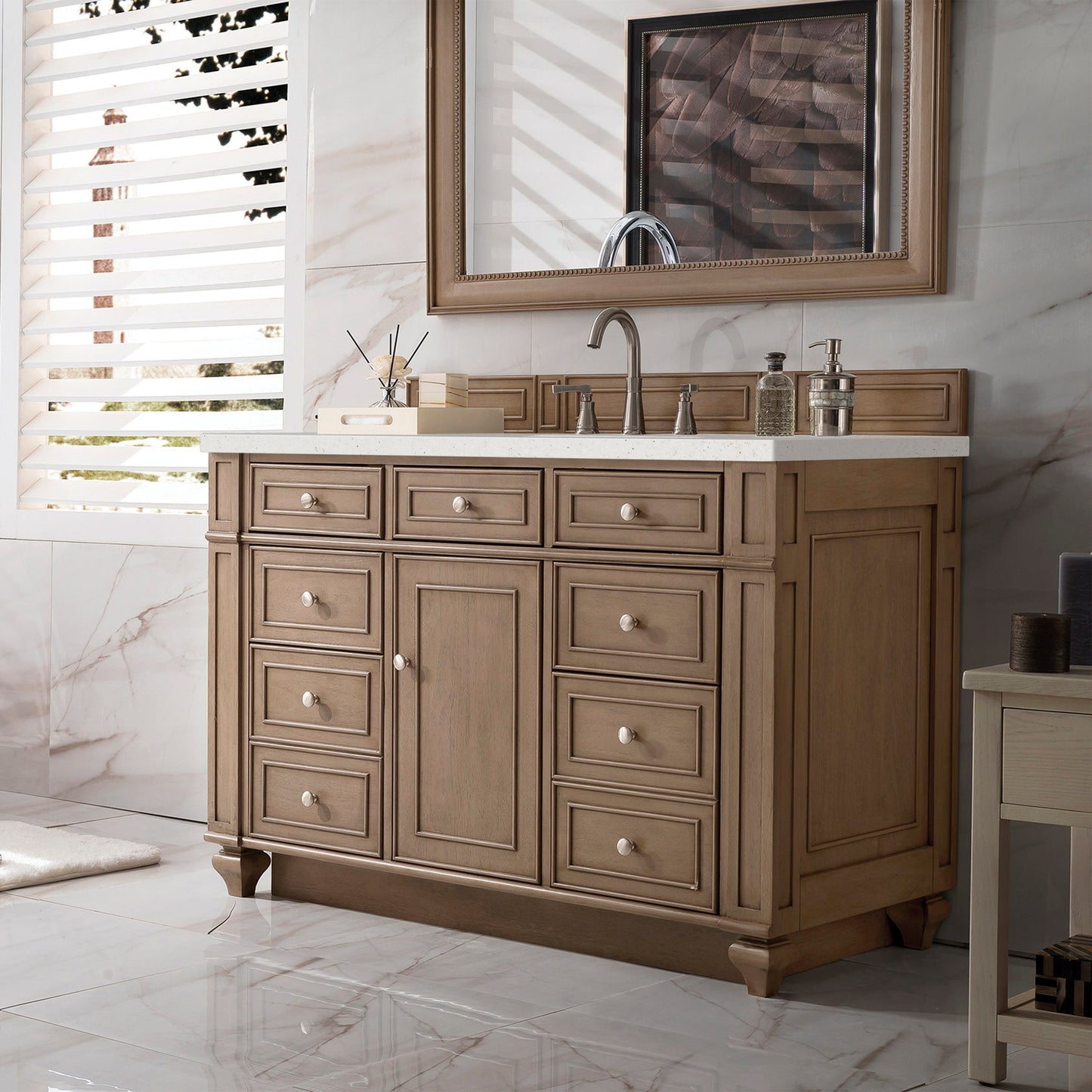 James Martin Vanities Bristol 48" Whitewashed Walnut Single Vanity With 3 cm Lime Delight Quartz Top