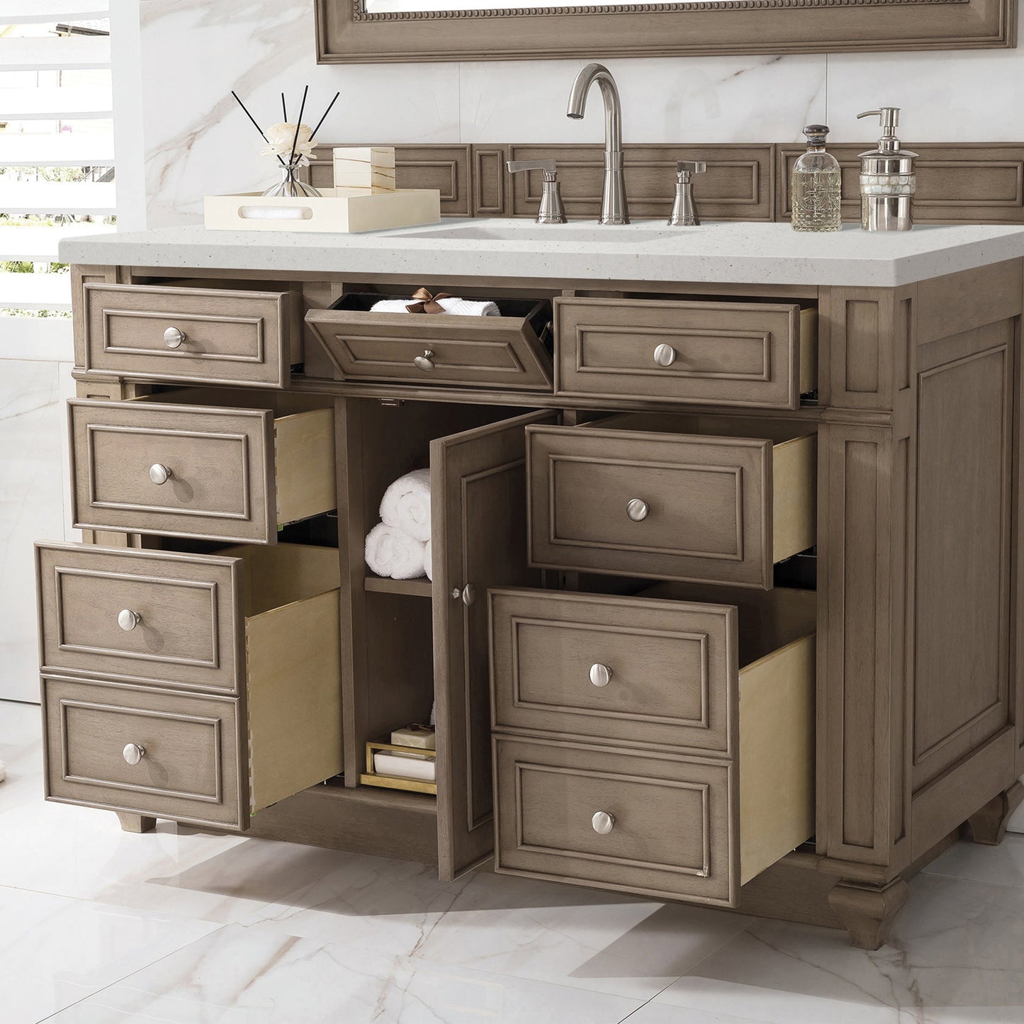 James Martin Vanities Bristol 48" Whitewashed Walnut Single Vanity With 3 cm Lime Delight Quartz Top