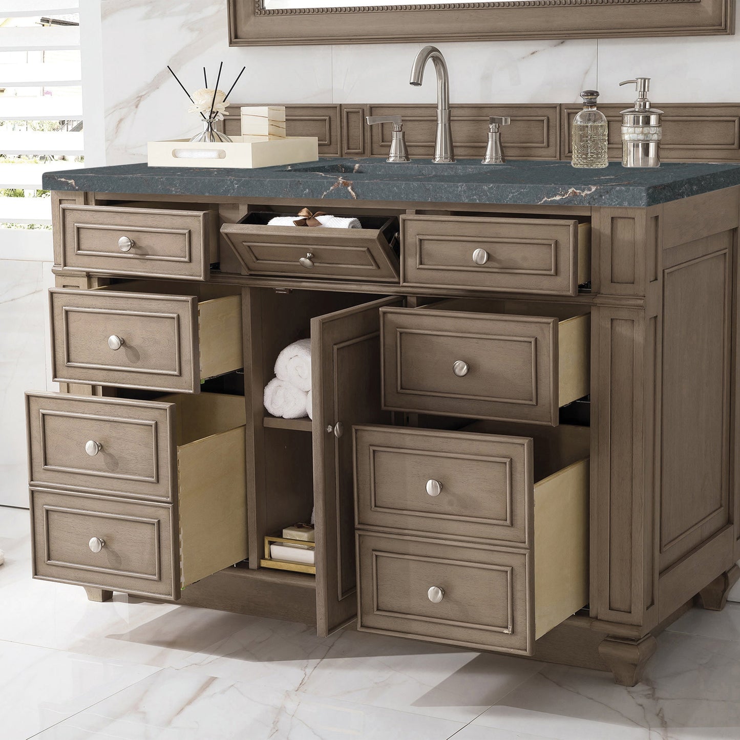 James Martin Vanities Bristol 48" Whitewashed Walnut Single Vanity With 3 cm Parisien Bleu Quartz Top