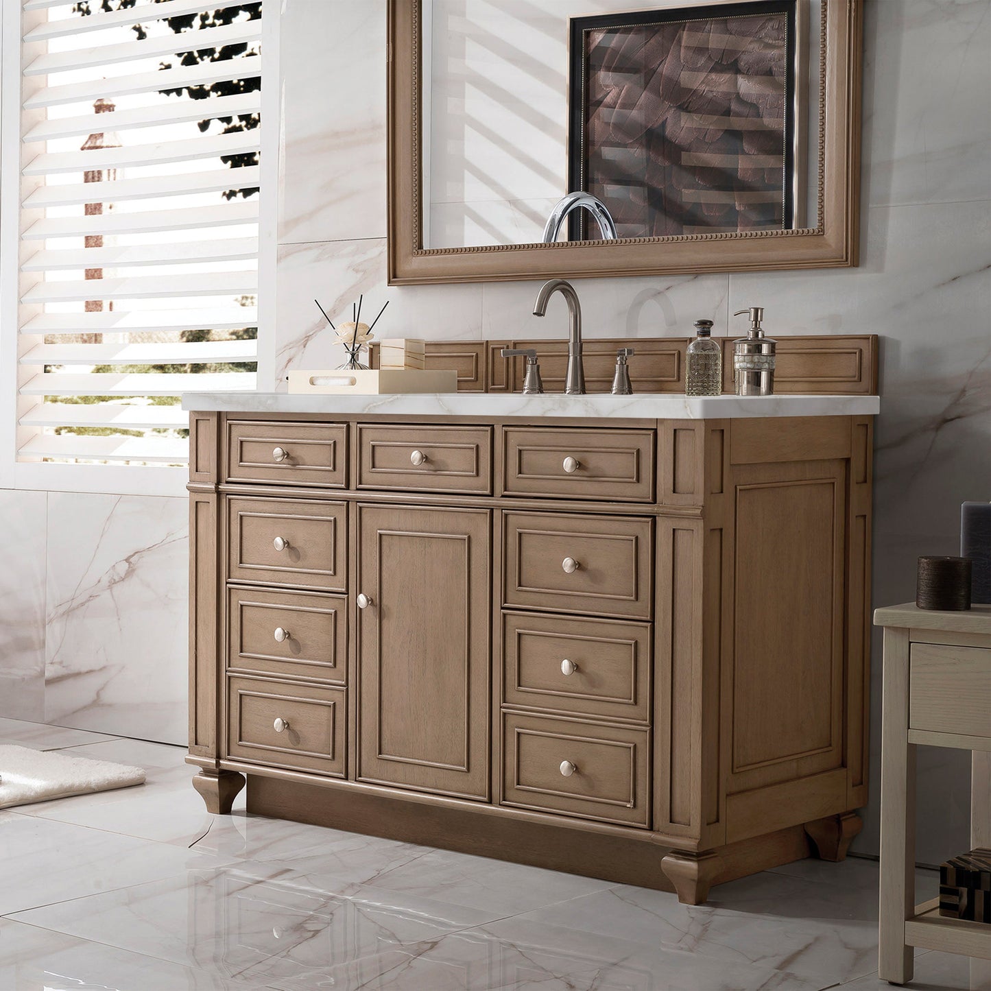 James Martin Vanities Bristol 48" Whitewashed Walnut Single Vanity With 3 cm Victorian Silver Quartz Top