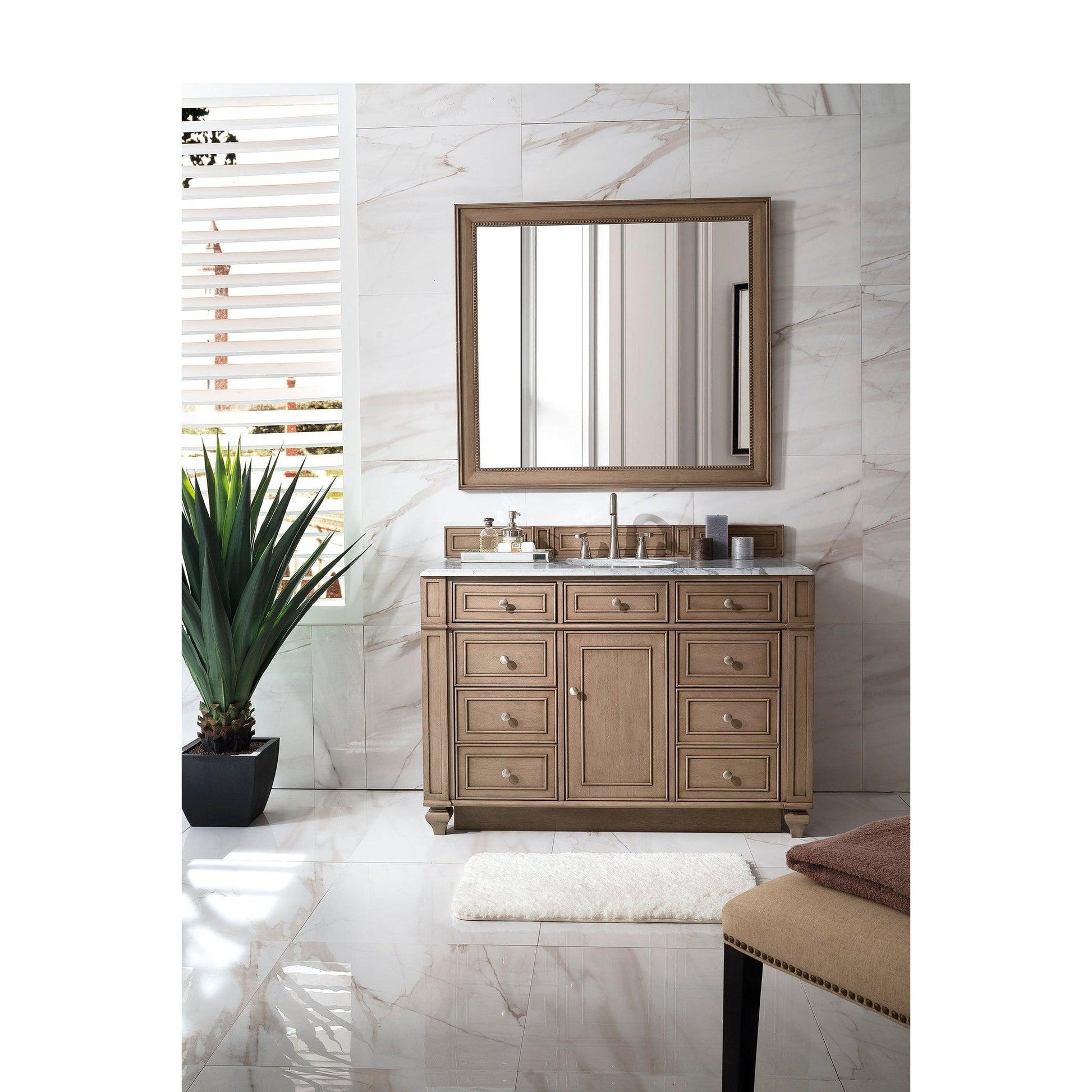 James Martin Vanities Bristol 48" Whitewashed Walnut Single Vanity With 3cm Carrara Marble Top