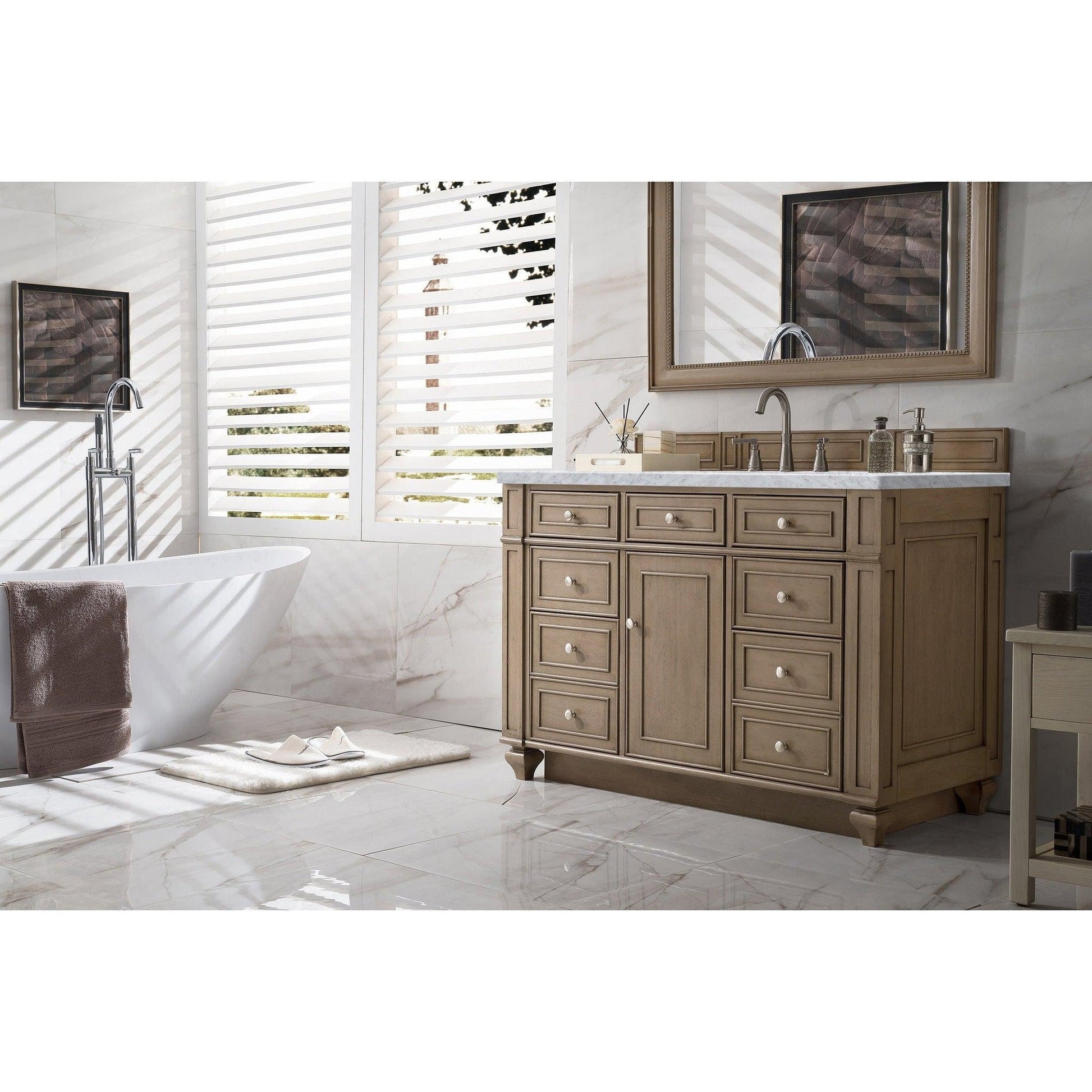 James Martin Vanities Bristol 48" Whitewashed Walnut Single Vanity With 3cm Carrara Marble Top