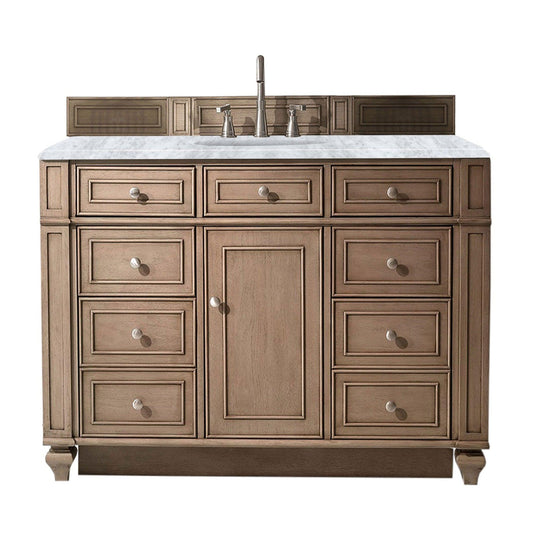 James Martin Vanities Bristol 48" Whitewashed Walnut Single Vanity With 3cm Carrara Marble Top