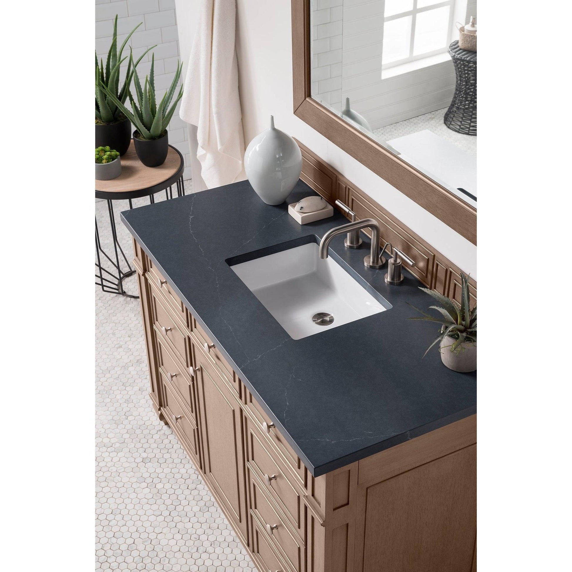 James Martin Vanities Bristol 48" Whitewashed Walnut Single Vanity With 3cm Charcoal Soapstone Quartz Top