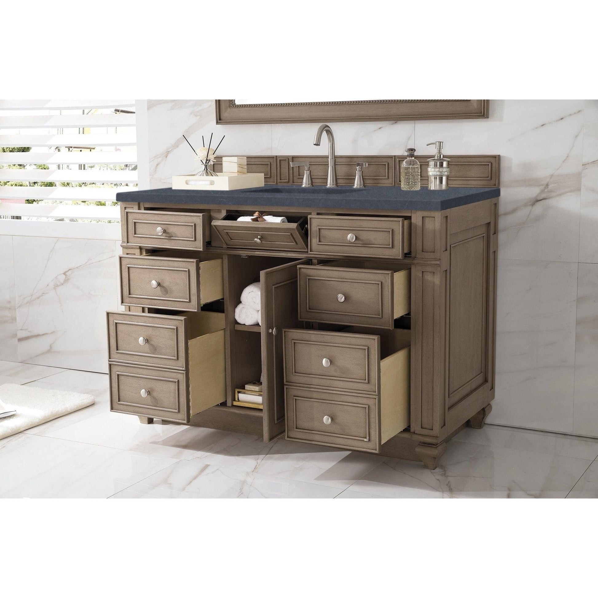 James Martin Vanities Bristol 48" Whitewashed Walnut Single Vanity With 3cm Charcoal Soapstone Quartz Top