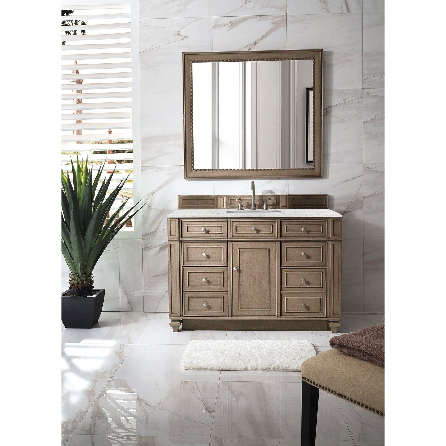 James Martin Vanities Bristol 48" Whitewashed Walnut Single Vanity With 3cm Eternal Jasmine Pearl Quartz Top