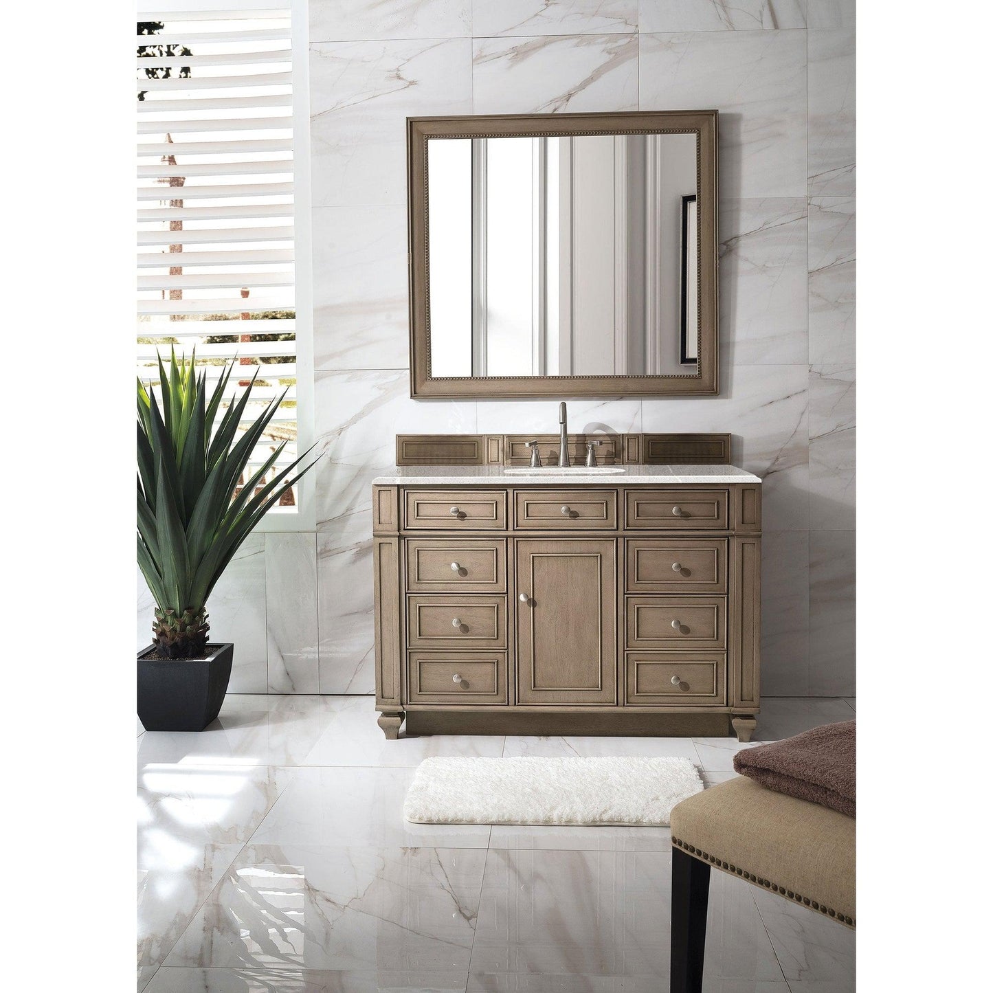 James Martin Vanities Bristol 48" Whitewashed Walnut Single Vanity With 3cm Eternal Serena Quartz Top