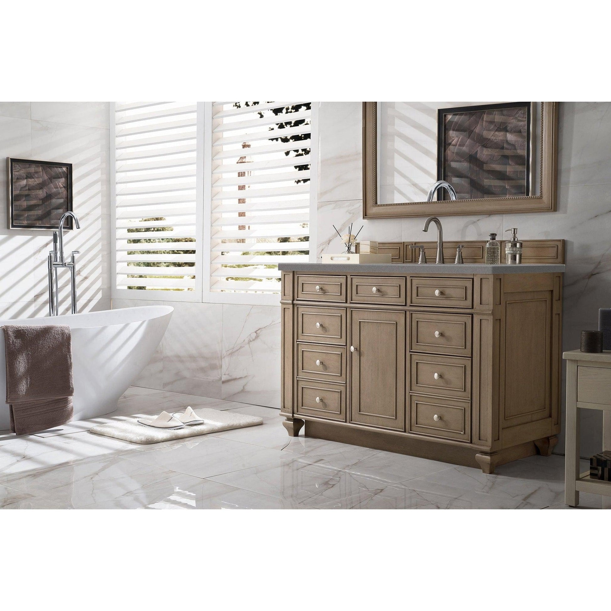 James Martin Vanities Bristol 48" Whitewashed Walnut Single Vanity With 3cm Grey Expo Quartz Top