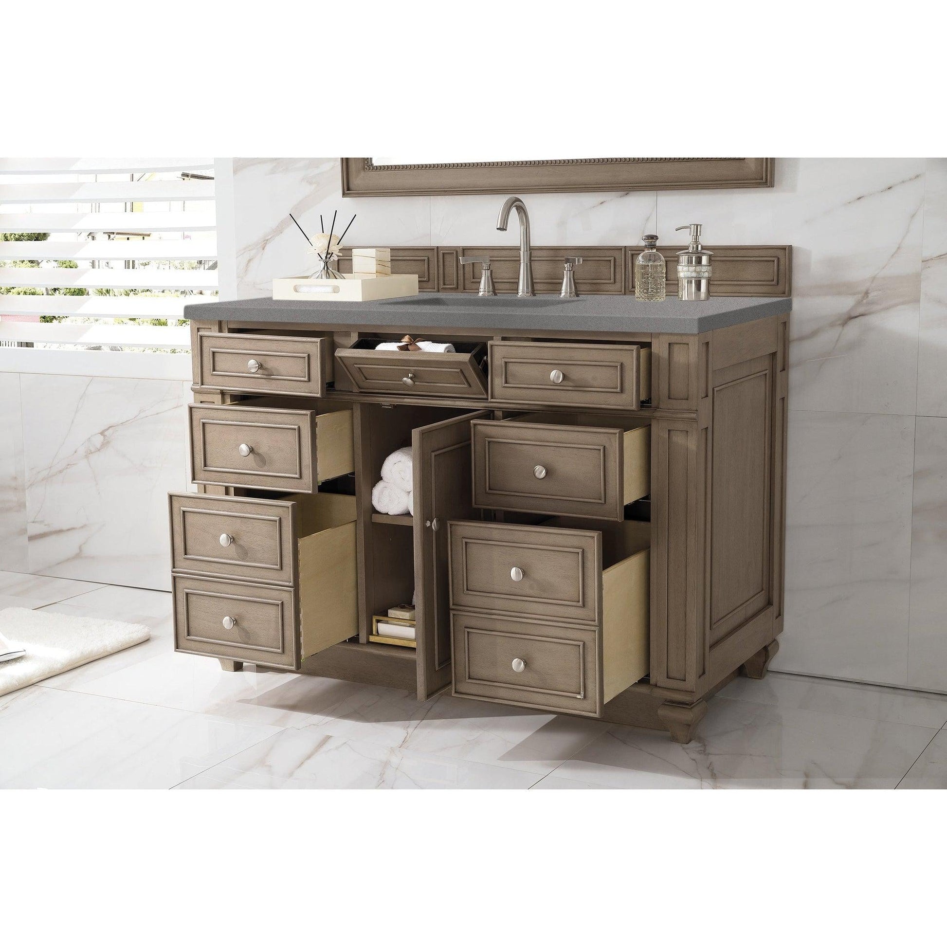 James Martin Vanities Bristol 48" Whitewashed Walnut Single Vanity With 3cm Grey Expo Quartz Top