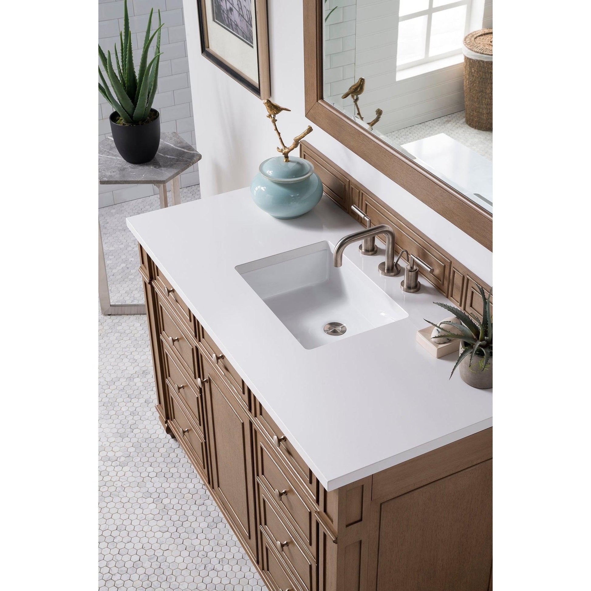 James Martin Vanities Bristol 48" Whitewashed Walnut Single Vanity With 3cm White Zeus Quartz Top