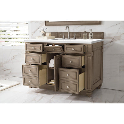 James Martin Vanities Bristol 48" Whitewashed Walnut Single Vanity With 3cm White Zeus Quartz Top