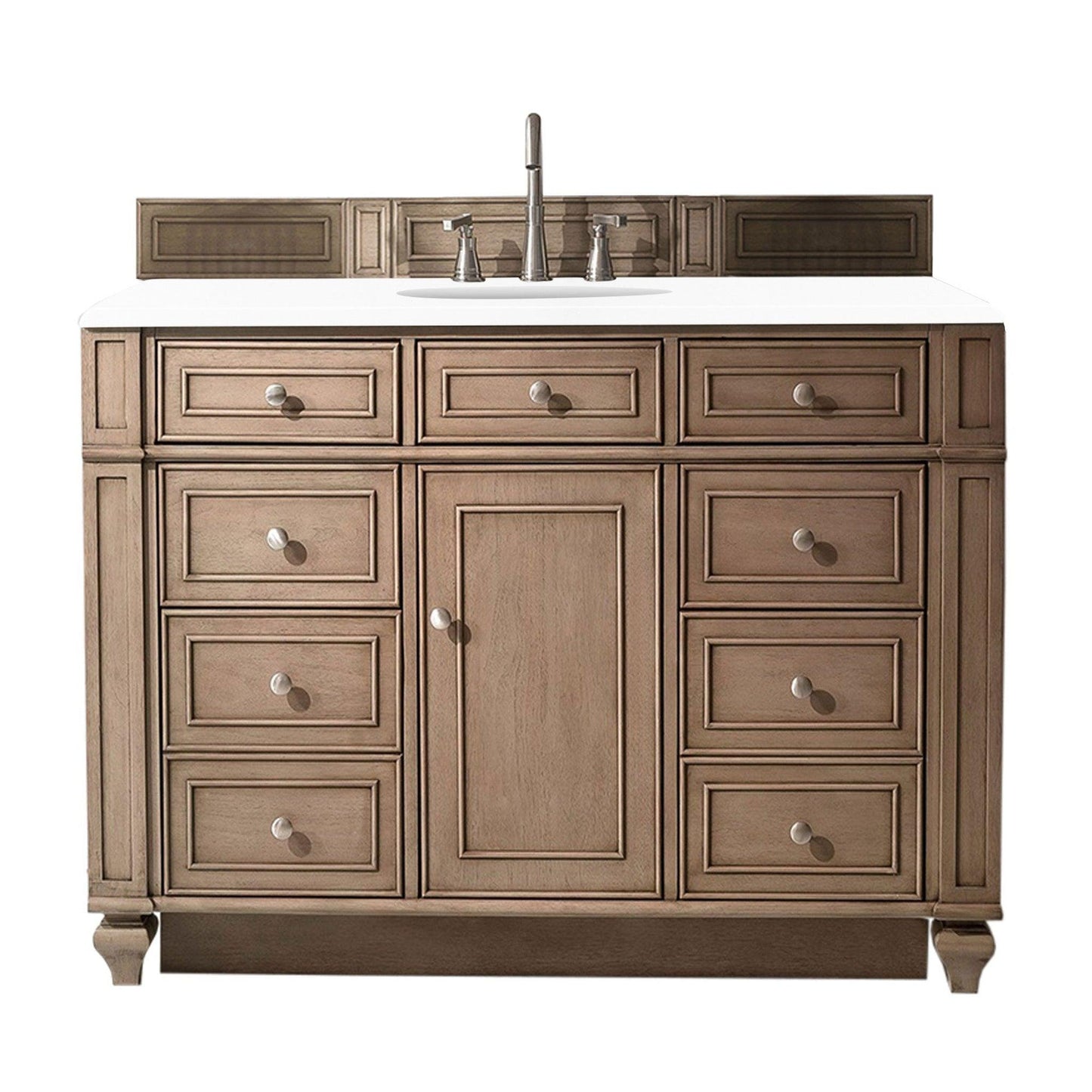 James Martin Vanities Bristol 48" Whitewashed Walnut Single Vanity With 3cm White Zeus Quartz Top