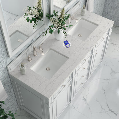 James Martin Vanities Bristol 60" Bright White Double Vanity With 3 cm Eternal Jasmine Pearl Silestone Top and FreePower Wireless Charger