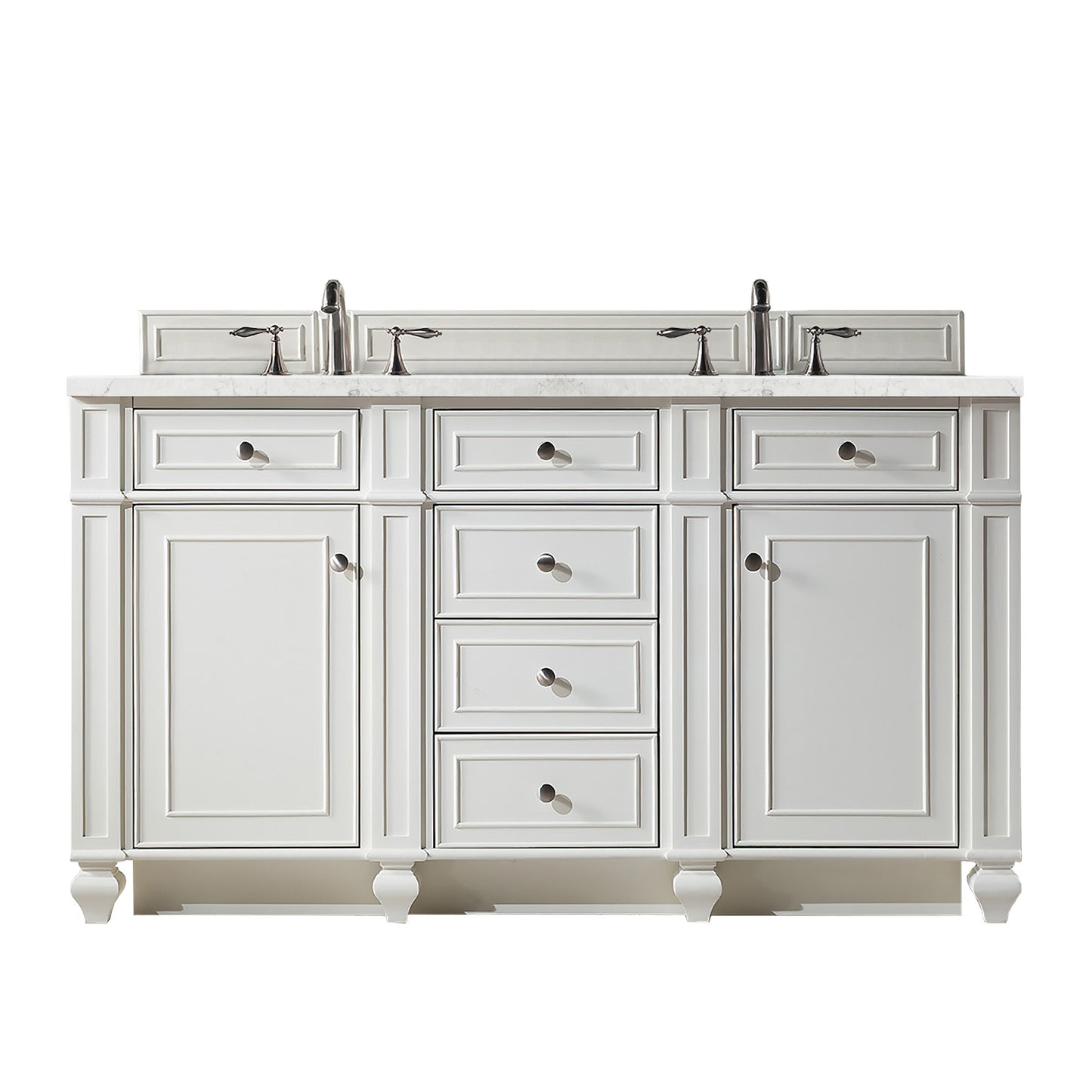James Martin Vanities Bristol 60" Bright White Double Vanity With 3 cm Eternal Jasmine Pearl Silestone Top and FreePower Wireless Charger