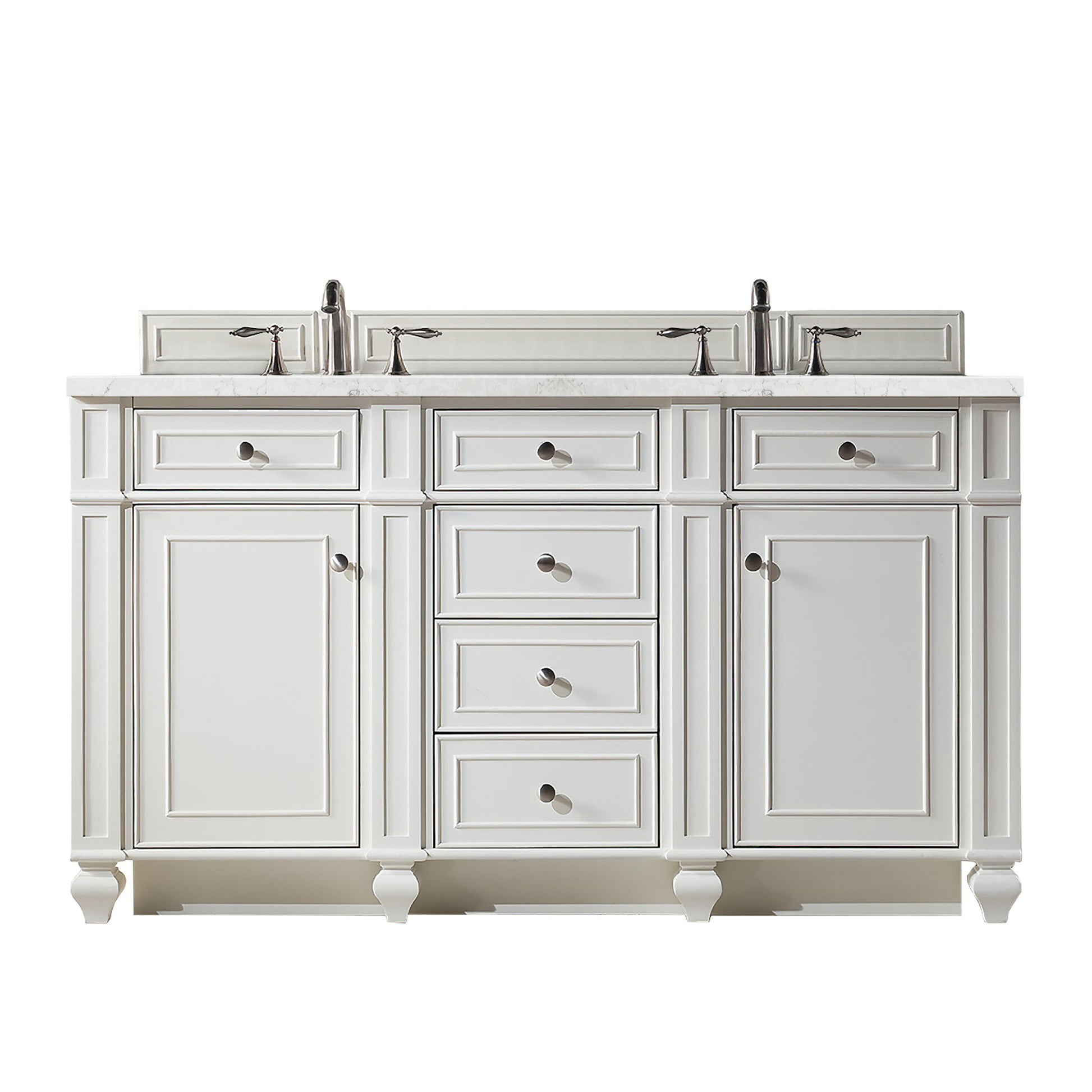 James Martin Vanities Bristol 60" Bright White Double Vanity With 3 cm Eternal Jasmine Pearl Silestone Top and FreePower Wireless Charger