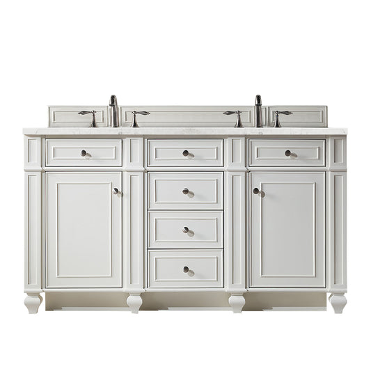 James Martin Vanities Bristol 60" Bright White Double Vanity With 3 cm Eternal Jasmine Pearl Silestone Top and FreePower Wireless Charger