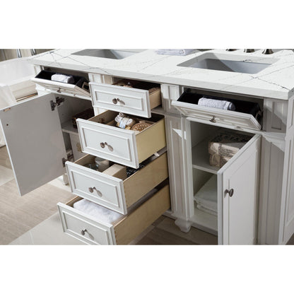 James Martin Vanities Bristol 60" Bright White Double Vanity With 3 cm Ethereal Noctis Silestone Top and FreePower Wireless Charger