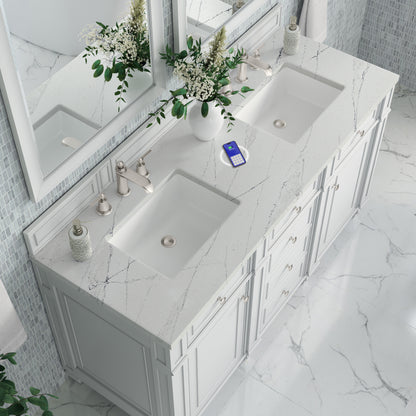 James Martin Vanities Bristol 60" Bright White Double Vanity With 3 cm Ethereal Noctis Silestone Top and FreePower Wireless Charger