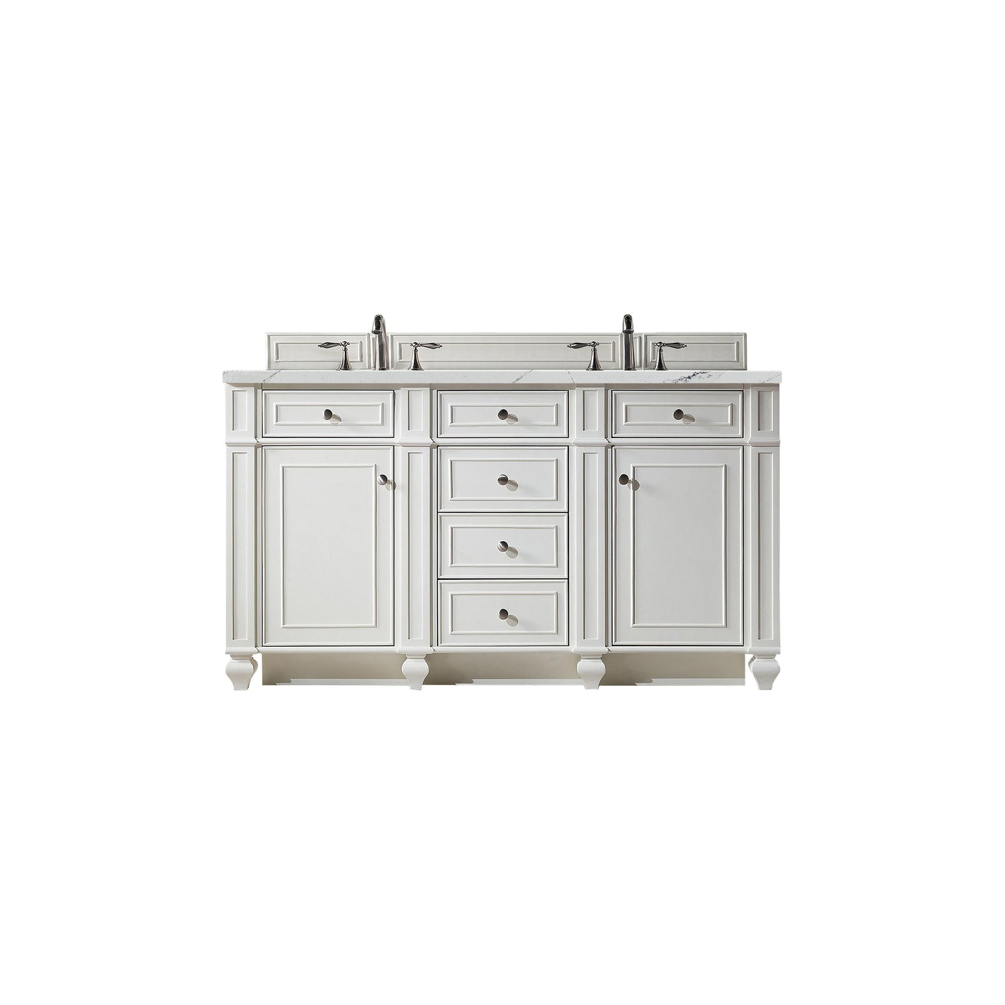 James Martin Vanities Bristol 60" Bright White Double Vanity With 3 cm Ethereal Noctis Silestone Top and FreePower Wireless Charger