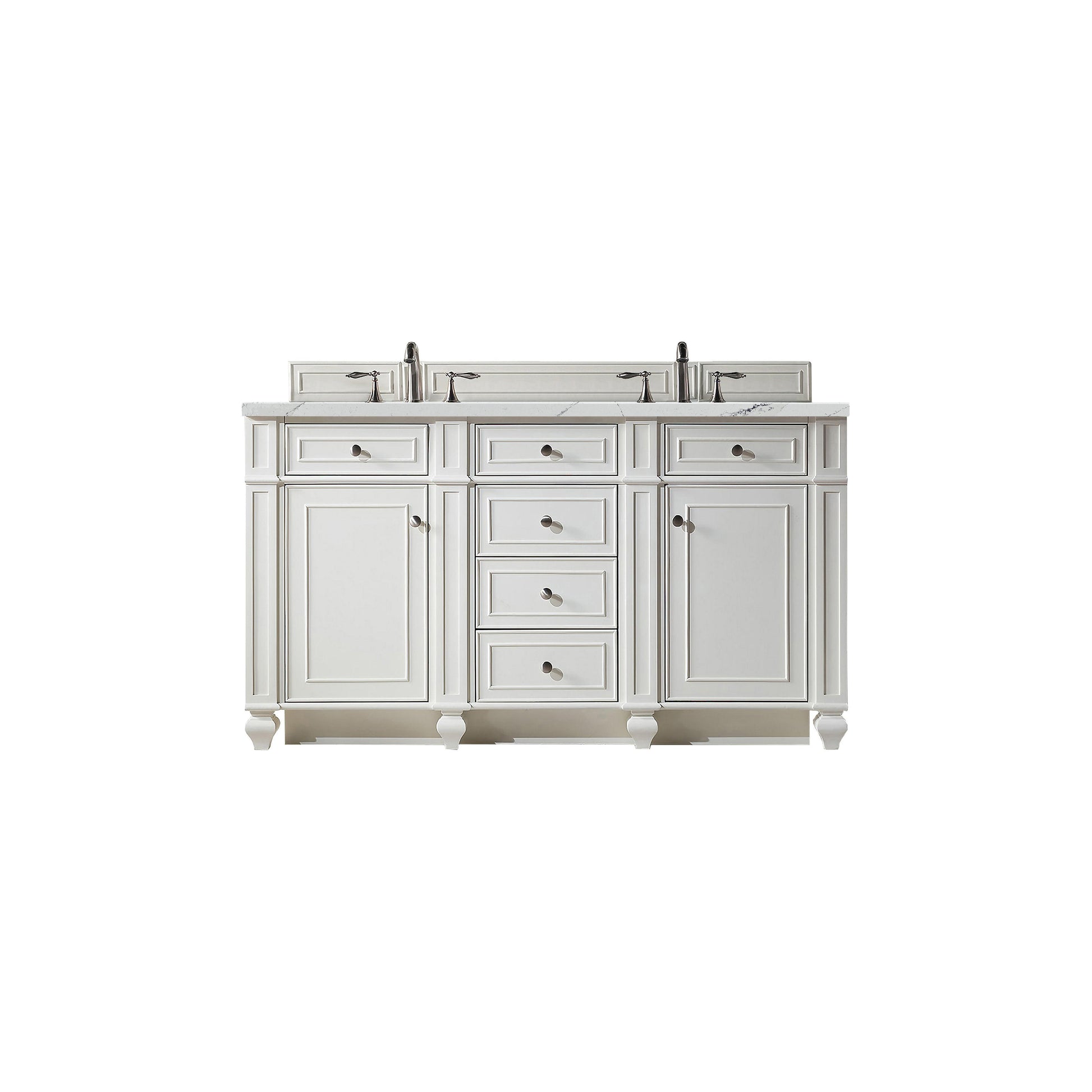 James Martin Vanities Bristol 60" Bright White Double Vanity With 3 cm Ethereal Noctis Silestone Top and FreePower Wireless Charger