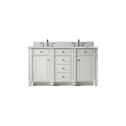 James Martin Vanities Bristol 60" Bright White Double Vanity With 3 cm Ethereal Noctis Silestone Top and FreePower Wireless Charger
