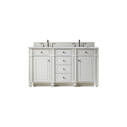 James Martin Vanities Bristol 60" Bright White Double Vanity With 3 cm Ethereal Noctis Silestone Top and FreePower Wireless Charger