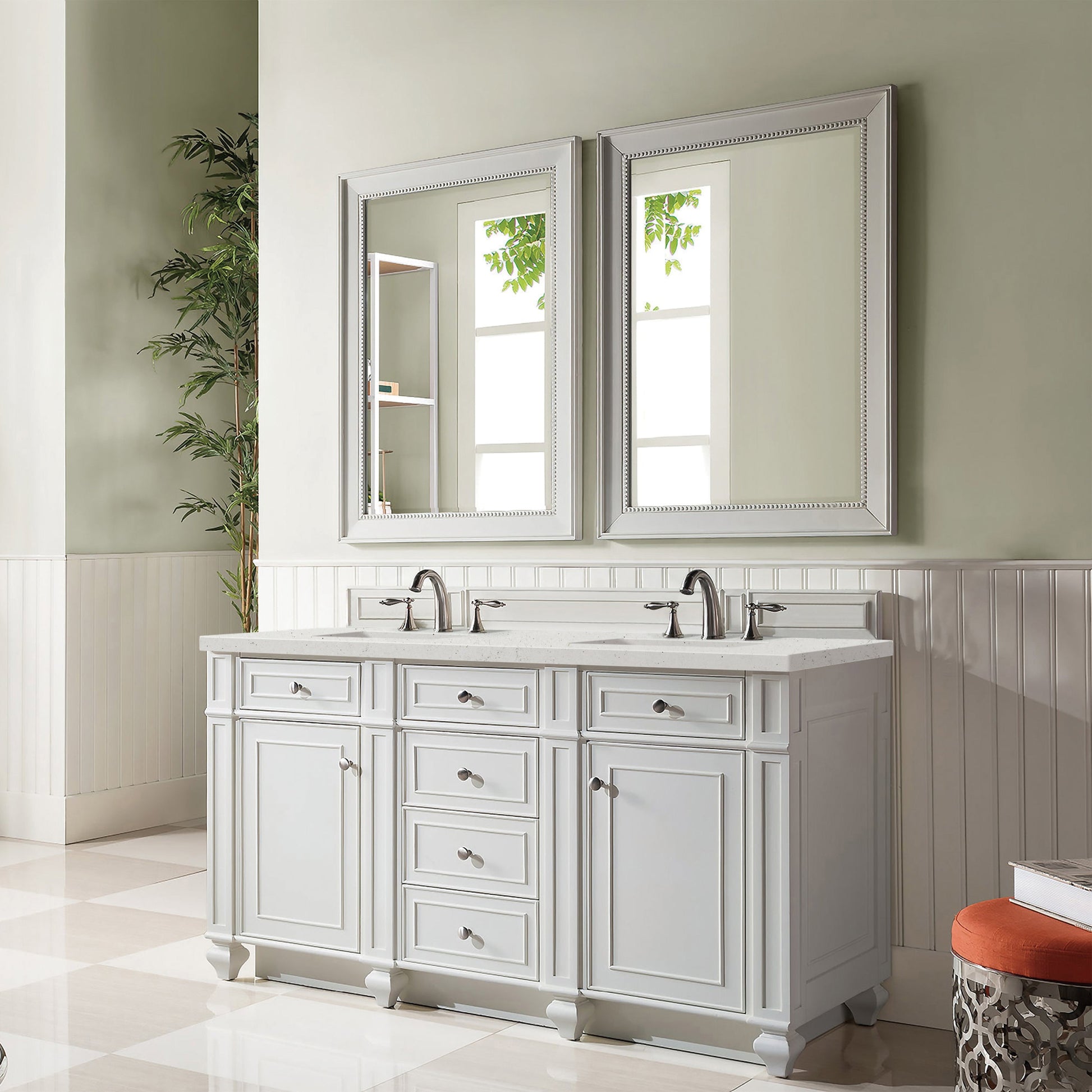 James Martin Vanities Bristol 60" Bright White Double Vanity With 3 cm Lime Delight Quartz Top