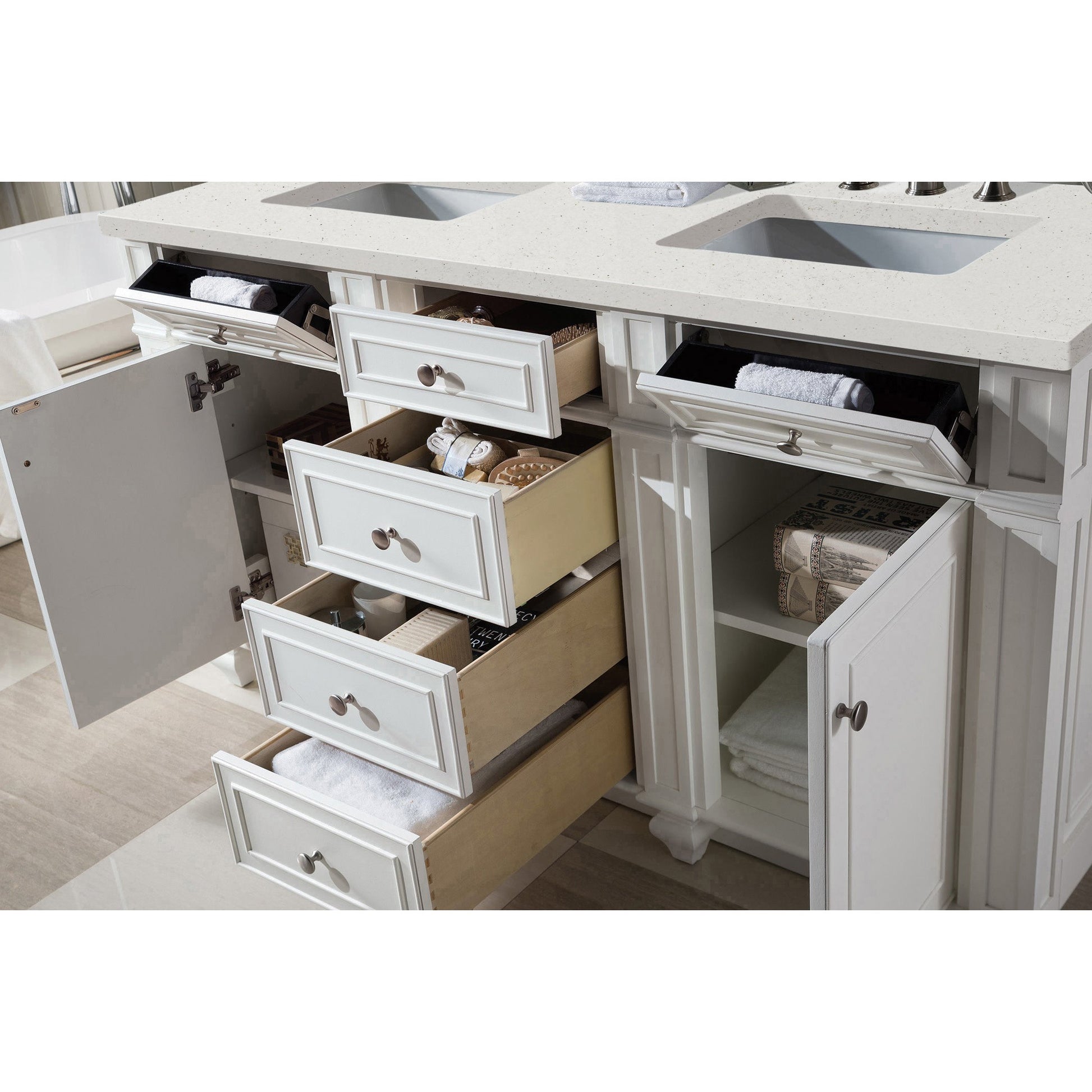 James Martin Vanities Bristol 60" Bright White Double Vanity With 3 cm Lime Delight Quartz Top