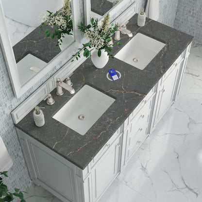 James Martin Vanities Bristol 60" Bright White Double Vanity With 3 cm Parisien Bleu Silestone Top and FreePower Wireless Charger