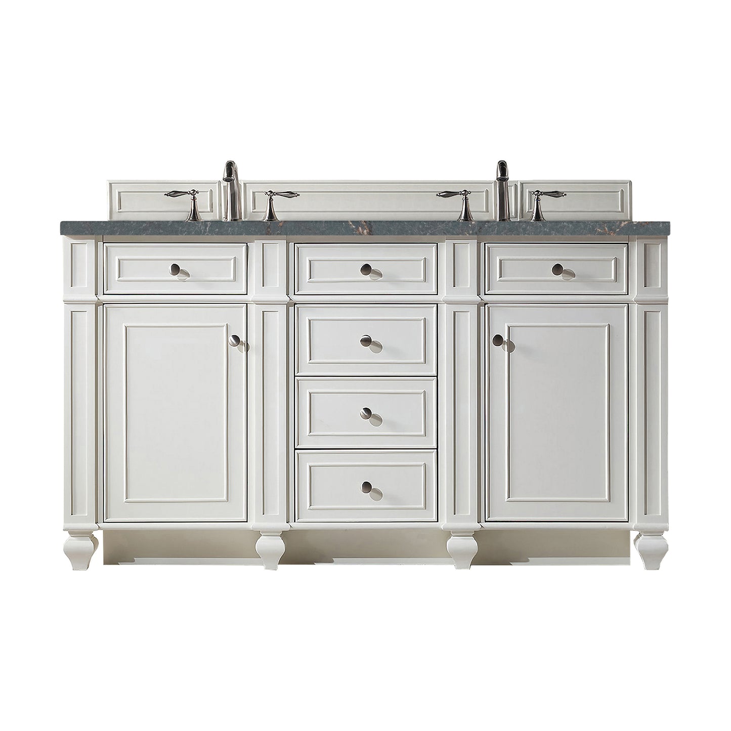James Martin Vanities Bristol 60" Bright White Double Vanity With 3 cm Parisien Bleu Silestone Top and FreePower Wireless Charger