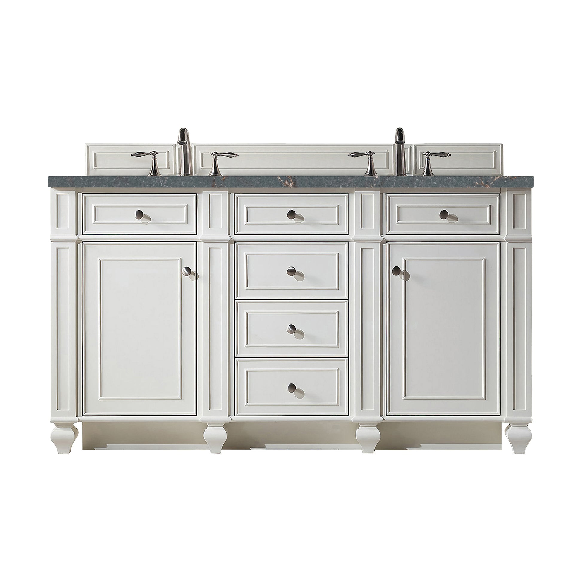 James Martin Vanities Bristol 60" Bright White Double Vanity With 3 cm Parisien Bleu Silestone Top and FreePower Wireless Charger
