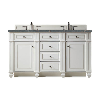 James Martin Vanities Bristol 60" Bright White Double Vanity With 3 cm Parisien Bleu Silestone Top and FreePower Wireless Charger