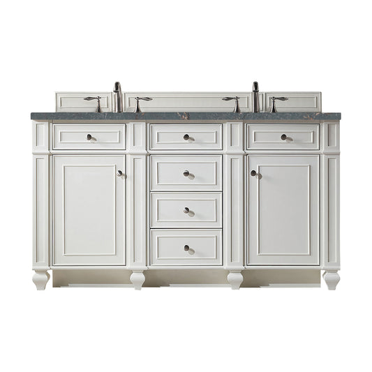James Martin Vanities Bristol 60" Bright White Double Vanity With 3 cm Parisien Bleu Silestone Top and FreePower Wireless Charger