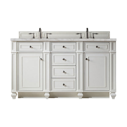 James Martin Vanities Bristol 60" Bright White Double Vanity With 3 cm Victorian Silver Quartz Top