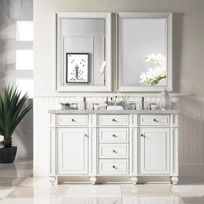 James Martin Vanities Bristol 60" Bright White Double Vanity With 3 cm Victorian Silver Silestone Top and FreePower Wireless Charger