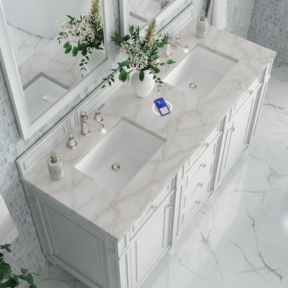 James Martin Vanities Bristol 60" Bright White Double Vanity With 3 cm Victorian Silver Silestone Top and FreePower Wireless Charger