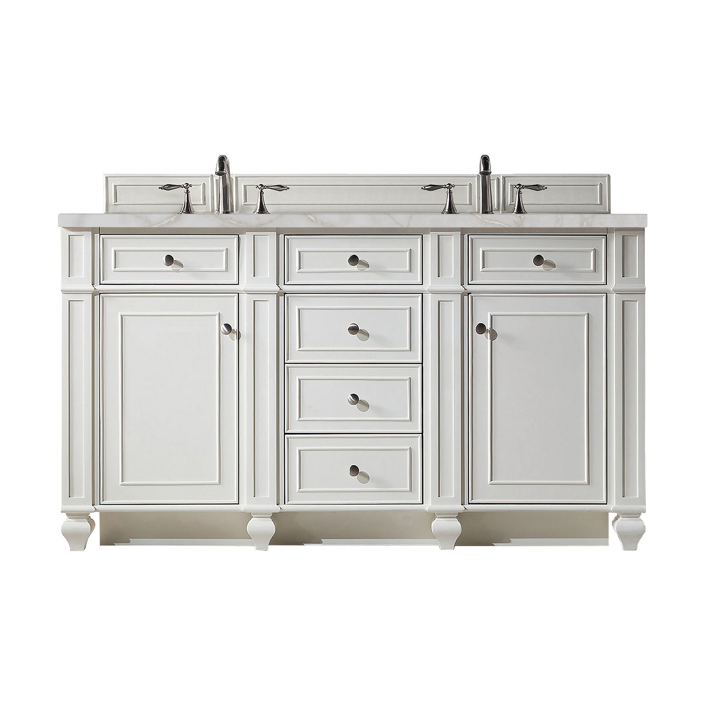James Martin Vanities Bristol 60" Bright White Double Vanity With 3 cm Victorian Silver Silestone Top and FreePower Wireless Charger